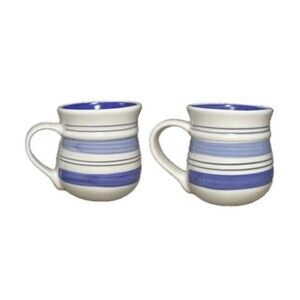 Vintage Pfaltzgraff Rio Coffee Mugs Set Of 2 Striped Stoneware Mexico Size 12oz